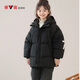 雅鹿童裝女童羽絨服中大童2025新款連帽繭型青少年加厚保暖冬裝外套面包服 黑色 160