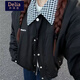 矜持范外套女美式拼接翻領(lǐng)黑色春秋外套女新款2025男女穿搭寬 黑色 M 95-110斤