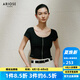 艾諾絲雅詩【商場同款】2025夏季新品短袖女針織衫U領(lǐng)顯瘦針織開衫40436002 黑色 L