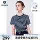 Navigare意大利小帆船短袖T恤女夏季純棉條紋體恤衫時(shí)尚顯瘦圓領(lǐng)百搭汗衫 海軍藍(lán)/白 L