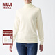 無印良品 MUJI 女式  天竺 高領毛衣 女款黑色長袖針織衫秋冬毛衫BAG05A0A 米白色 S