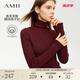 AMII2024冬新款高領(lǐng)純色修身高彈保暖全羊毛衫毛衣女 波爾多紅（高領(lǐng)） M (160)