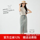 古田森2025春夏新品休閑開叉牛仔半身裙女復古A字中長裙X3753 黃泥色 M