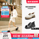 百麗（Belle）英倫風(fēng)牛津鞋女2025秋新商場(chǎng)同款牛皮厚底增高單鞋E1X1DCM5 黑色 37 (235mm)