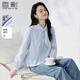 香影淺藍色荷葉邊襯衫女2026春季新款系帶領(lǐng)減齡小衫長(cháng)袖通勤上衣 牛仔藍 M 160/84A/95-110斤