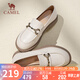 駱駝（CAMEL）樂福鞋女簡約時髦牛皮金屬花扣粗跟套腳單鞋 L24S504624 米色 38 