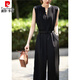 皮爾卡丹（pierre cardin）優(yōu)雅純色減齡收腰顯瘦連體褲女裝2025夏季新款時(shí)尚通勤簡約褲子潮 黑色 2XL 【130-140】