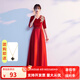 大合唱演出服女長裙2025新款詩歌朗誦主持人禮服紅歌合唱團表演服 紅色 【學生團體演出服】 XL
