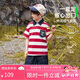 ASK JUNIOR男童運(yùn)動(dòng)套裝夏薄款兒童條紋POLO衫短褲跑步兩件套 紅色  150 