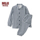無(wú)印良品（MUJI） 大童 無(wú)側(cè)縫雙層紗織 睡衣 家居服套裝 兒童童裝 純棉全棉 藏青色格紋 120