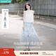 茵曼（INMAN）度假風(fēng)海邊出游印花半身裙2025夏季女裝新款松緊腰寬松a字裙 釉藍(lán)色 M