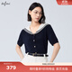 伊芙麗（eifini）伊芙麗海軍領(lǐng)莫代爾棉藏青色miu風(fēng)針織衫女2024秋裝新款上衣 藏青色 S 155/80CM