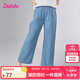 笛莎童裝女童牛仔褲2025夏季中大童寬松闊腿棉感牛仔褲 牛仔蘭 140