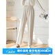 晚白【專享】開春厚款全松緊高腰毛呢九分褲休閑褲女 杏色 29