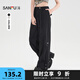 三福休閑褲2025夏季字母刺繡松緊腰寬松工裝褲長褲女裝502288 黑色 M