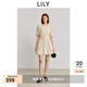 LILY2025夏新款法式垂感插肩燈籠袖腰帶短袖蓬蓬裙連衣裙女氣球裙 604米白 M