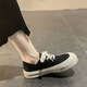 回力瑞2025夏季新款一腳蹬帆布鞋女新款春秋季外穿軟底板鞋系帶潮小布鞋 黑色 38