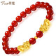 蒂蔻（Tico）招財(cái)足金貔貅黃金轉(zhuǎn)運(yùn)珠手鏈女3D硬金珠飾品紅瑪瑙手串七夕禮物