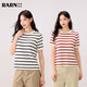 RA&RN/熱愛如你 2025秋裝新款顯瘦羊毛條紋短袖針織內(nèi)搭T恤女氣質(zhì)