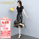 NOSSKISS奢侈高檔品牌雪紡連衣裙女夏季2025年新款碎花氣質(zhì)收腰顯瘦裙子 黑色 XL 【116-125斤】