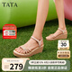 他她（TATA）絕美坡跟涼鞋女度假一字帶時(shí)裝涼鞋夏季7MY14BL4 金色 38
