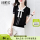 絲柏舍2025春夏新款女士時尚氣質(zhì)針織衫洋氣黑色蝴蝶結(jié)上衣