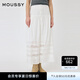 moussy 2025春季新品法式田園風拼接蕾絲高腰半身裙010IS931-2821 010白色 S