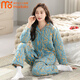 莫代爾加厚純棉夾棉睡衣女士冬季新款大碼媽媽三層保暖開(kāi)衫家居服可外穿 淺藍色 純棉三層夾棉套裝【加厚】 M 【建議80-100斤】