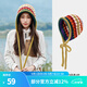 駱駝（CAMEL）手工鉤針彩色毛線帽子女秋冬流蘇冷帽多巴胺彩虹色針織帽 123CP15129，橘/藍(lán)/綠條紋