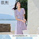 香影紫色碎花裙連衣裙女2025夏裝新款氣質(zhì)通勤中長法式v領雪紡裙 淺紫 M 160/84A/95-110斤
