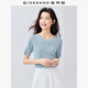 佐丹奴淡人穿搭女夏針織衫女純棉小V領(lǐng)修身短袖上衣13355201