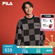FILA 斐樂官方情侶款編織衫2025春新年款時(shí)尚休閑寬松套頭格子毛衣 正黑色-BK S （165/88A/S）