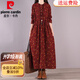 皮爾卡丹（pierre cardin）高檔棉麻連衣裙女2024春秋冬民族風(fēng)碎花亞麻長(cháng)裙大碼長(cháng)袖加絨加厚 酒紅色（即將售罄） 常規/ XL 【建議125-145斤】