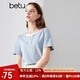 百圖betu女裝夏季新款T恤圓領(lǐng)拼接假兩件正肩顯瘦短袖女2406T08 藍色 L