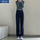 莫代爾2025春秋新款韓版復古寬松黑色直筒牛仔褲女小個子高腰顯瘦 黑色_ M _（建議95-105斤）