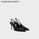 CHARLES&KEITH25秋新品氣質(zhì)尖頭細跟鉆飾涼鞋高跟鞋七夕禮物CK1-60280485 BLACK TEXTURED黑色紋理 37 （235）