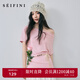 詩(shī)凡黎（'SEIFINI）詩(shī)凡黎粉色蕩領(lǐng)針織T恤2025夏新款浪漫甜美設計感露肩短袖上衣女 粉色 L