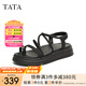 他她（TATA）厚底沙灘涼鞋女一字帶運(yùn)動涼鞋女白色2025夏新款CXZ02BL5 黑色 38