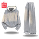 名創(chuàng  )優(yōu)品（MINISO）運動(dòng)套裝女秋冬連帽衛衣外套休閑lulu闊腿褲加絨加厚女2025年超火 【開(kāi)衫衛衣套裝】麻灰+麻灰 S 155 (體重85-100斤)