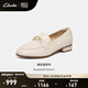 Clarks其樂Routee25 Charm女鞋新款金屬扣羊皮優(yōu)雅通勤樂福單鞋 白色 261825604 38