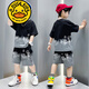 G.DUCKKIDS品牌童裝男童夏裝套裝2023新款夏季款韓版男孩中大兒童網(wǎng)紅短袖潮 黑色 140
