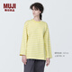 無印良品（MUJI）女式 粗棉線圓領(lǐng)長袖T恤 上衣打底衫女款內(nèi)搭 純棉秋季休閑女裝 淺黃色圖案 4S L  (165/88A)