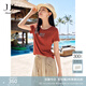 玖姿·安娜蔻氣質miu風手工釘鉆正肩H型短袖T恤女2025夏季新款 桔紅 M