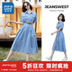 真維斯（Jeanswest）女裝夏季新款寬松百搭通勤舒適短袖牛仔連衣裙(不含腰帶）LE 藍(lán)色8500 (不含腰帶） XL 170/96A