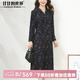 甘甘的世界2025春秋季新款法式優(yōu)雅過(guò)膝連衣裙彈力甘夫人長(zhǎng)袖印花中長(zhǎng)款裙子 藏藍(lán)色 3XL