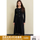 獨束大碼女裝溫柔氣質(zhì)網(wǎng)紗拼接連衣裙2024冬新款百搭顯瘦針織長裙 赫本黑 L (尺碼：2) (尺碼：2)