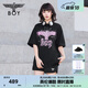 BOY LONDON【暗夜星辰】 秋季情侶款短袖燙鉆粉色老鷹T恤 N01003 黑色 S