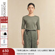 例外（EXCEPTION）新中式女裝t恤上衣女五分袖正肩修身氣質(zhì)圓領(lǐng)上衣新款秋 墨綠/69 XL