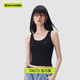 半練【清倉99元/2件起】半練帶胸墊背心抹胸女打底內搭吊帶上衣可外穿 【及臍】U領(lǐng)羅紋背心-生巧黑 S
