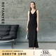 顏域時(shí)尚V領(lǐng)無(wú)袖吊帶連衣裙女2025春季新款顯瘦A字裙百搭黑色長(zhǎng)裙 黑色 XL